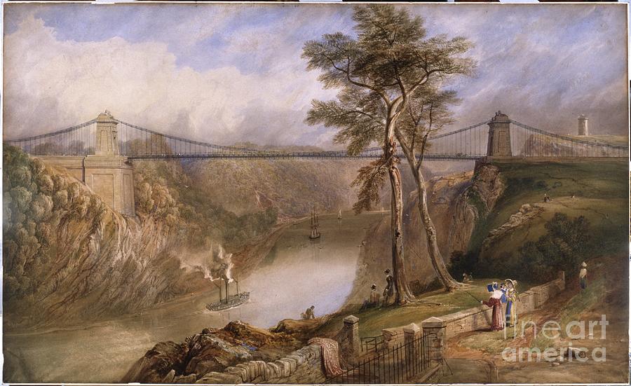 Landscape Painting - View Of The Avon Gorge With The Approved Design For The Clifton Suspension Bridge by Samuel Jackson