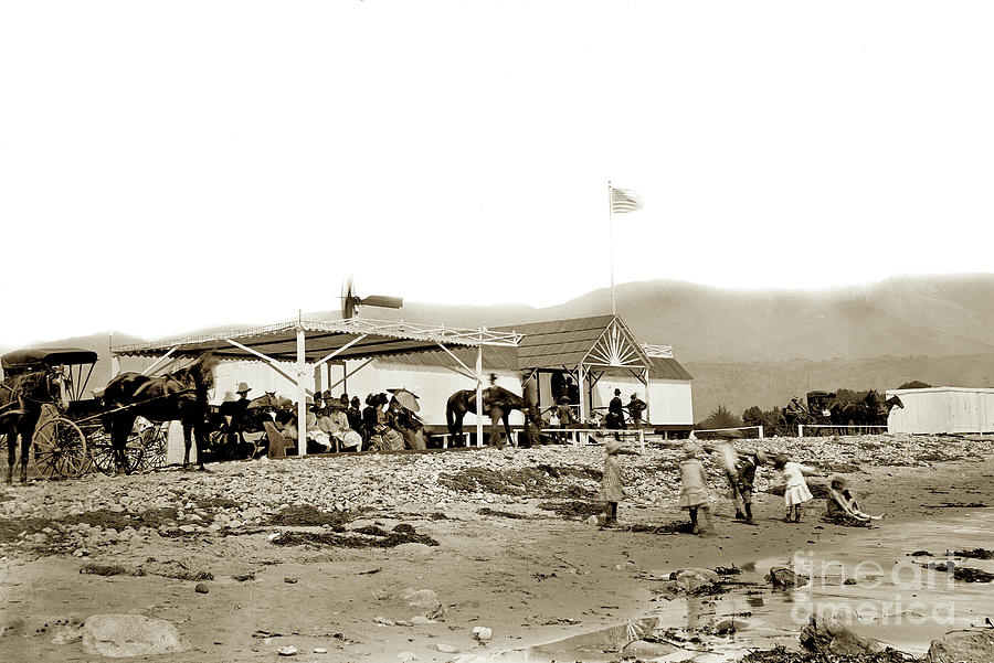 Beach Photograph - View of the Fred Forbush beachfront Santa Barbara first Bath House circa 1880 by Monterey County Historical Society