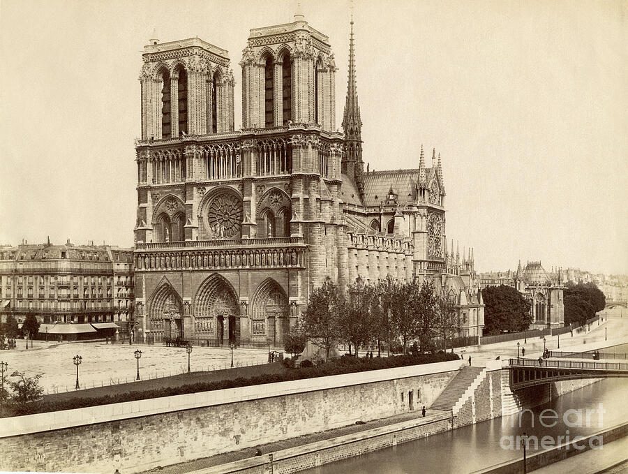 Paris Drawing - View Of The Cathedrale Notre Dame (notre-dame) In Paris, France by American School
