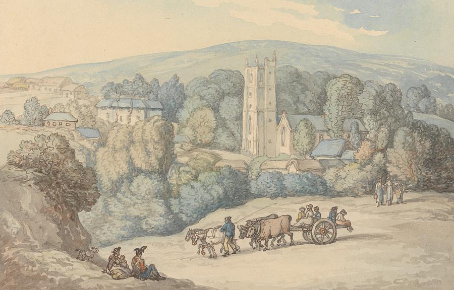 View of the Church and Village of St. Cue, Cornwall Drawing by Thomas Rowlandson