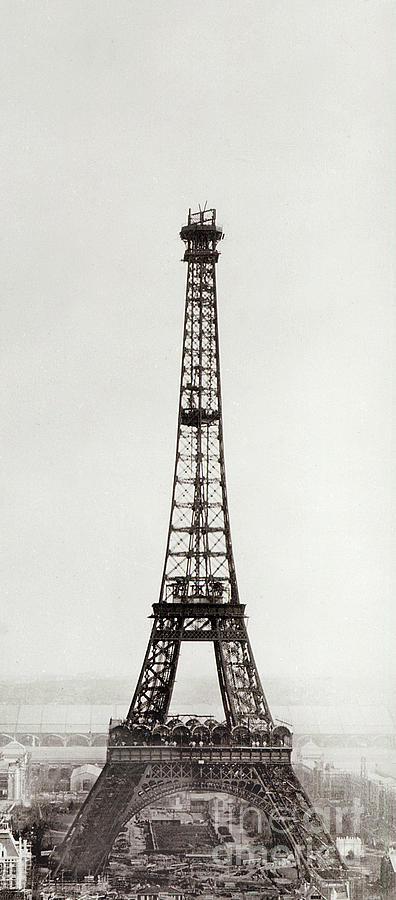 View of the construction of the Eiffel Tower, Paris, 12th February and 12th March 1889 Photograph by French School