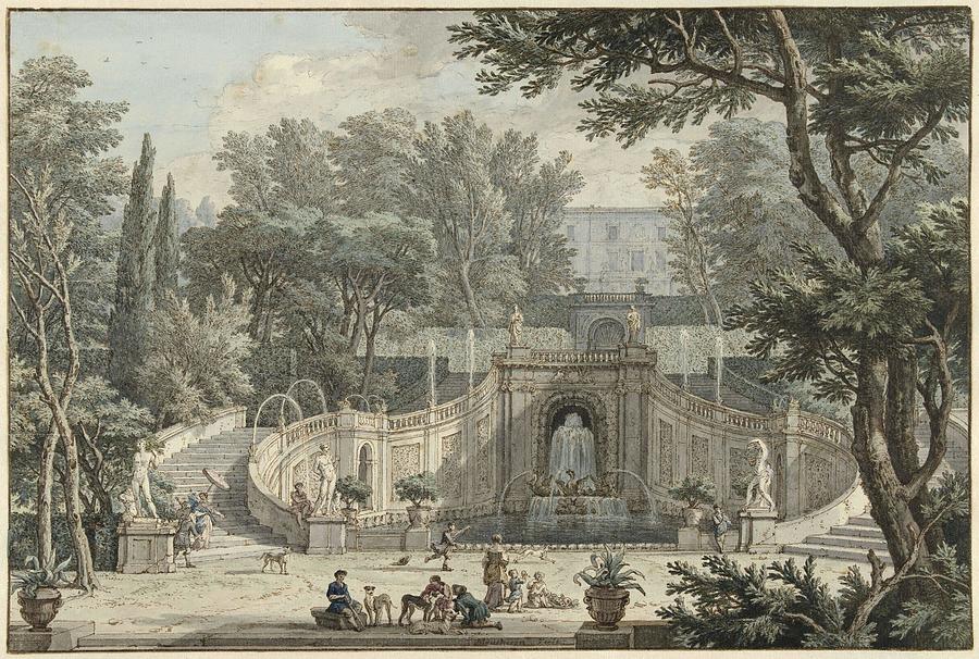 View of the Garden of Villa dEste in Tivoli. Gezicht in de tuin van de Villa dEste in Tivoli. D... Painting by Isaac de Moucheron