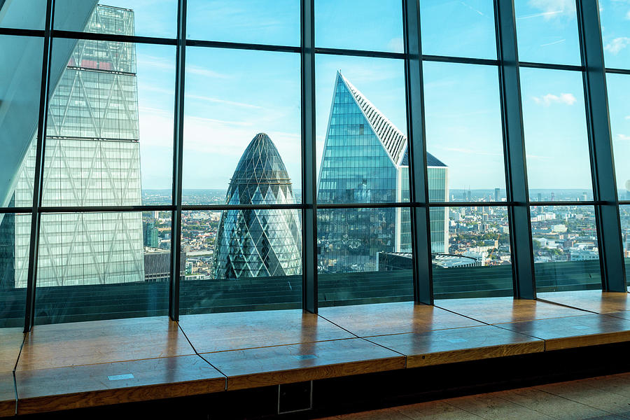 View Of The Gherkin And The Skyline Of The City Of London Blue Sky