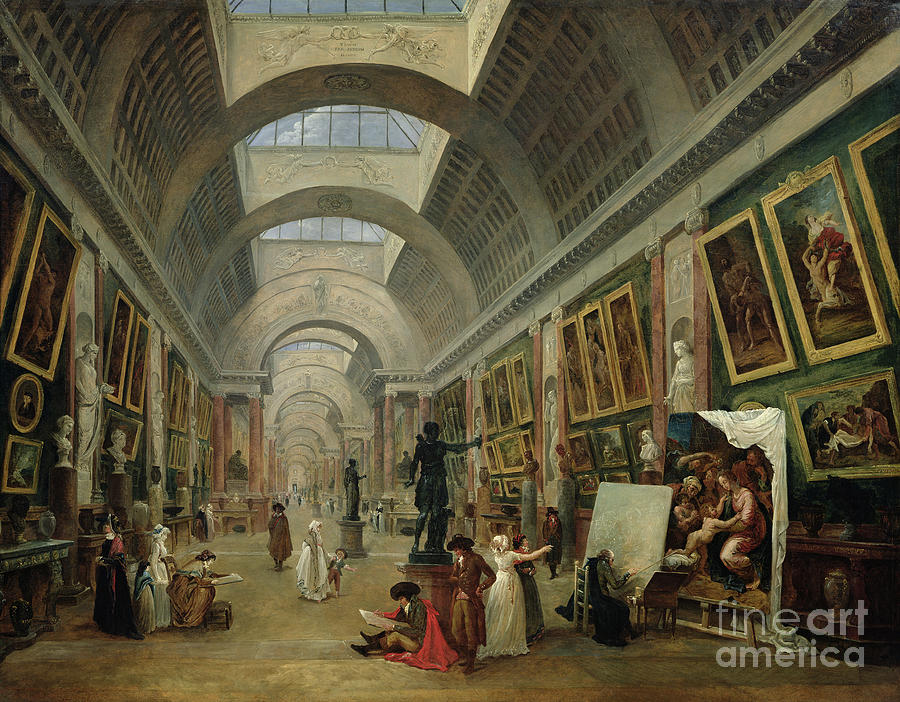 View Of The Grand Gallery Of The Louvre, 1796 Painting by Hubert Robert