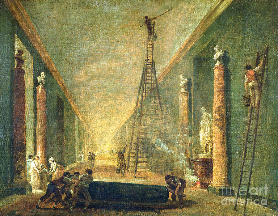 View Of The Grand Gallery Of The Louvre During Restoration, 1798-99 Painting by Hubert Robert