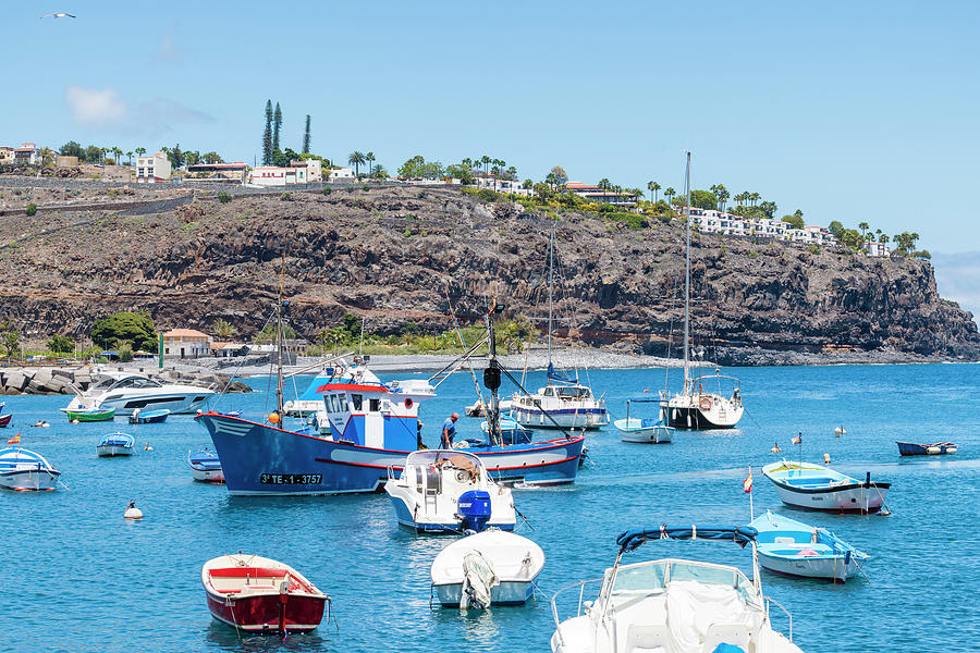 View Of The Harbor And The Cliffs, Playa Santiago, La Gomera, Canary Islands, Spain Photograph by Helge Bias