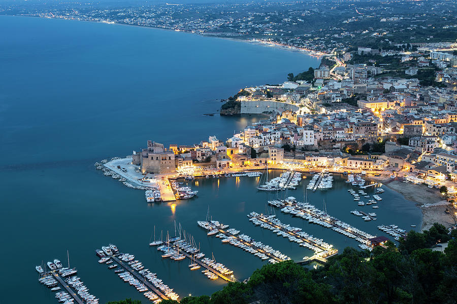 View Of The Harbor And The Town Of Castellammare Del Golfo In Sicily At Dusk Photograph by Nicola Lederer