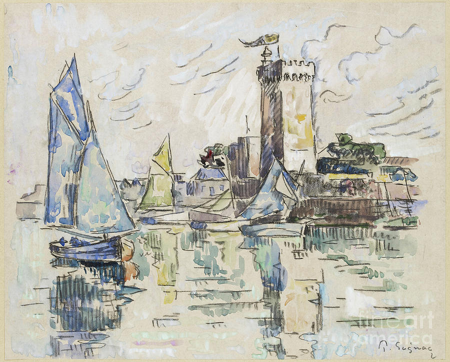 View Of The Harbor At Les Sables Dolonne Painting by Paul Signac