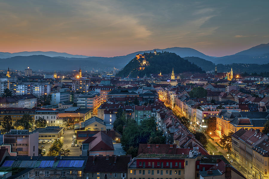 View Of The Historical Centre And The Schlossberg, Graz, Austria Photograph by Manuel Bischof