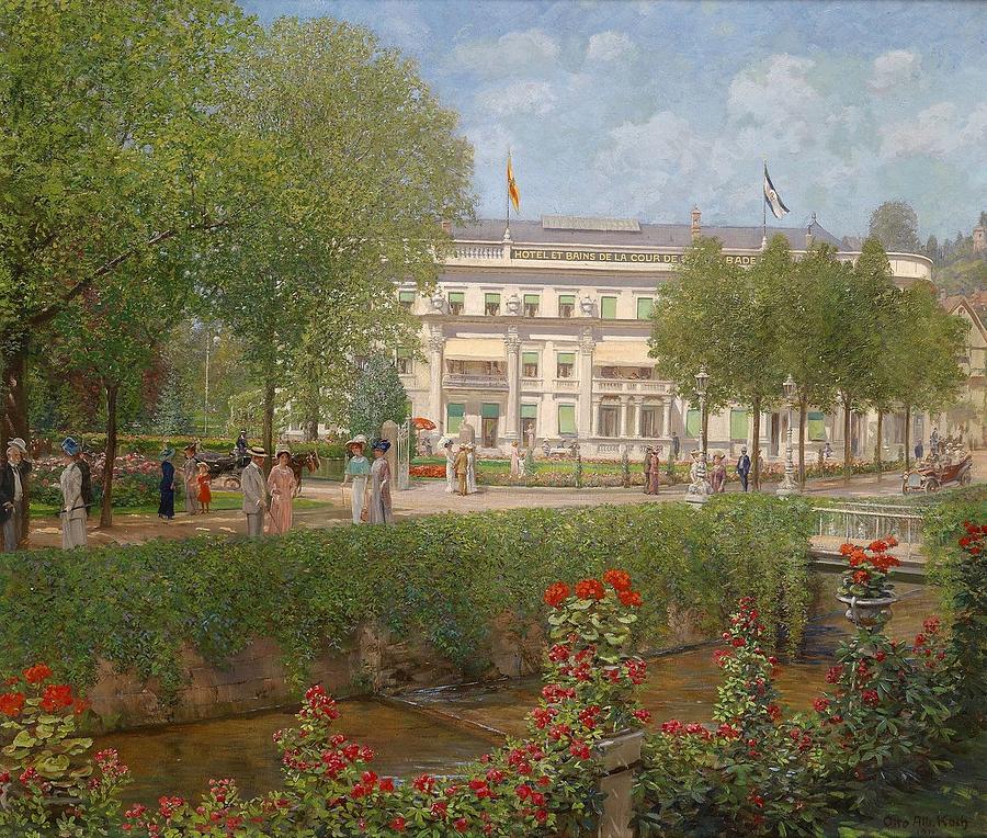 View of the Hotel and Spa in Baden Painting by Otto Albert Koch