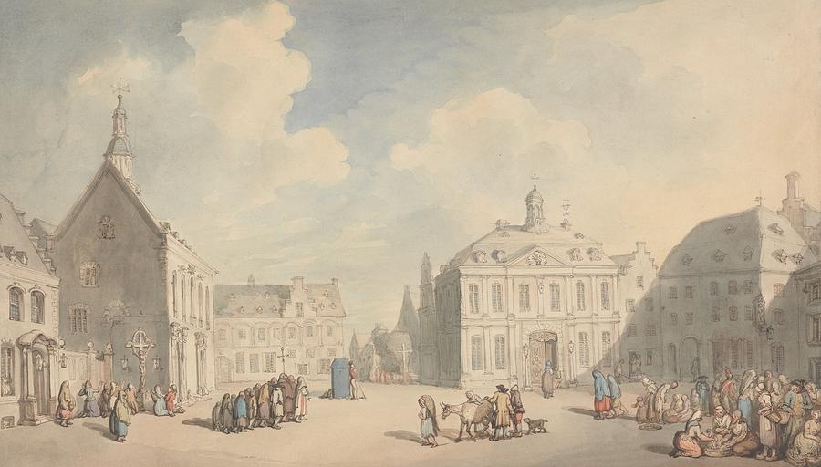 View of the Market Place at Juliers in Westphalia Drawing by Thomas Rowlandson
