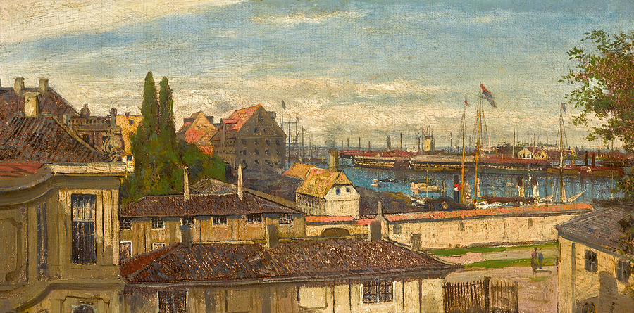 View of the Naval Port at Copenhagen from the Windows of Amalienborg Palace Painting by Alexey Petrovich Bogolyubov
