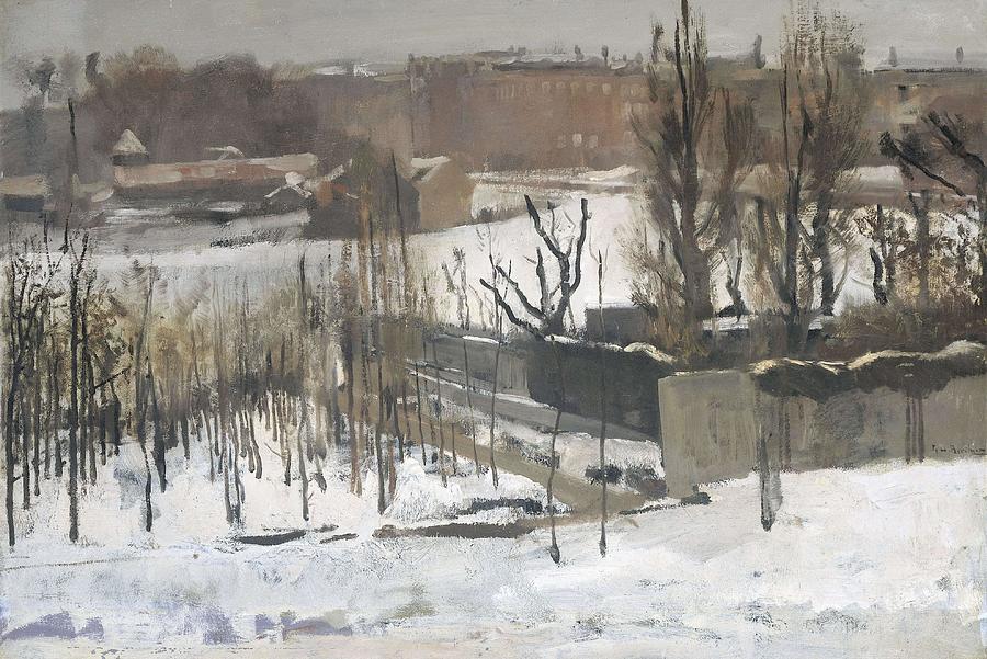 View of the Oosterpark, Amsterdam, in the Snow. Painting by George Hendrik Breitner -1857-1923-