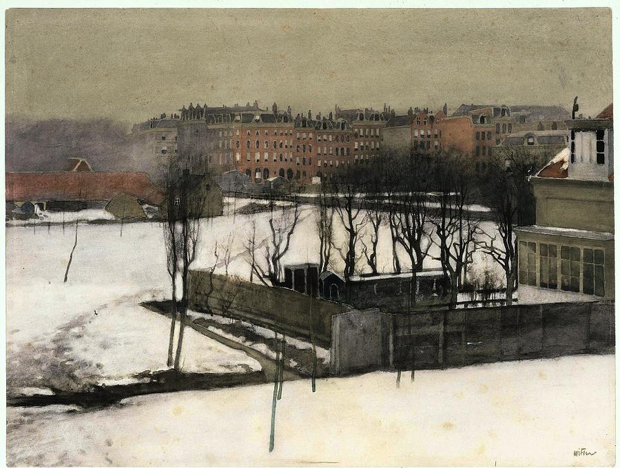 View of the Oosterpark in the snow. Painting by Willem Witsen