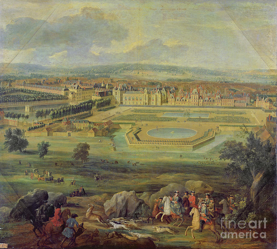 View Of The Palace Of Fontainebleau From The Parterre Of The Tiber, 1722 Painting by Pierre-denis Martin