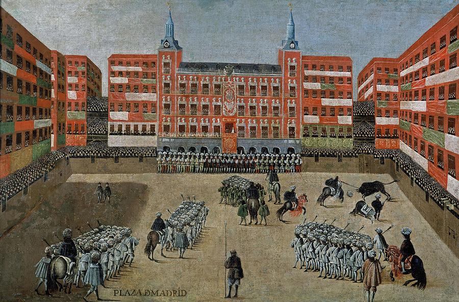 Bull Painting - View of the Plaza Mayor during the ferias. Marianne of Austria and Charles II. 17th century. by Album