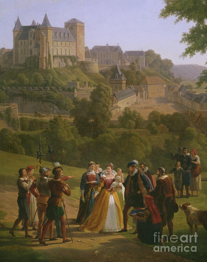 Feather Painting - View Of The Royal Castle Of Pau Where King Henri Iv Of France And Navarre by Alexandre Louis Robert Millin Du Perreux