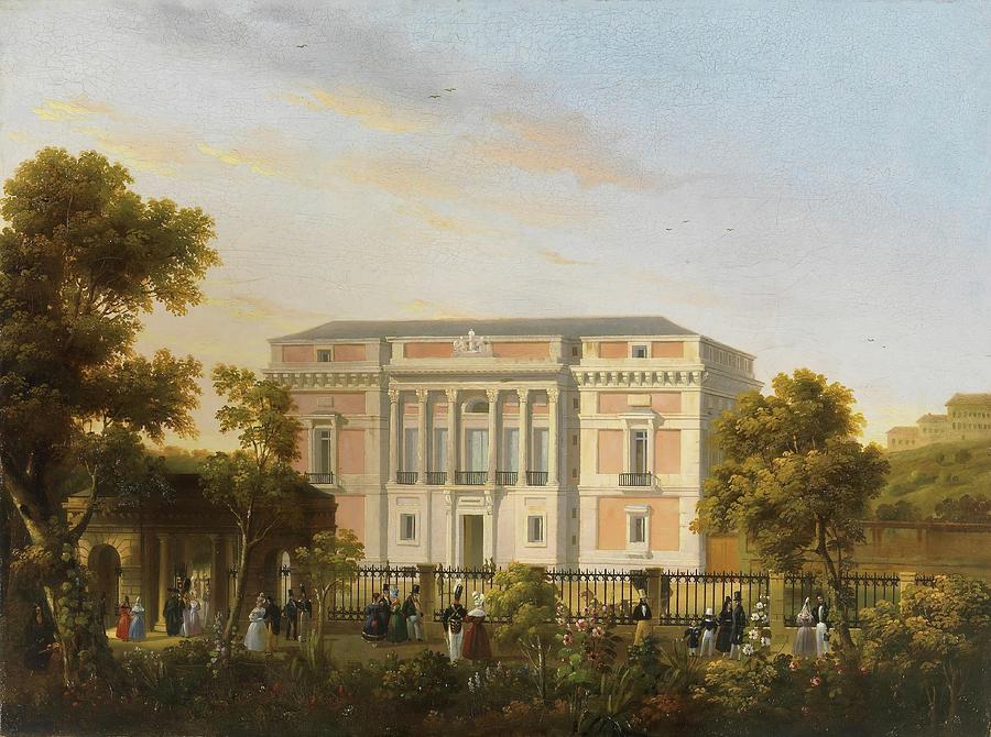 View of the south Facade of the Museo del Prado from inside the Bot... Painting by Jose Maria Avrial Y Flores