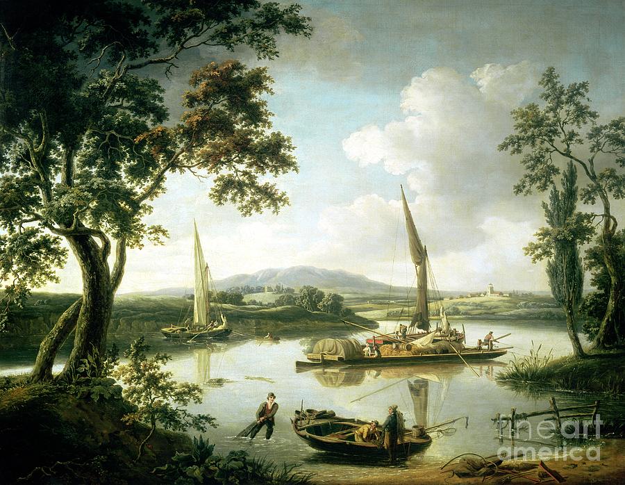 View Of The Thames From Keen Edge Ferry, Shillingford, Looking Across To Dorchester Painting by John Thomas Serres