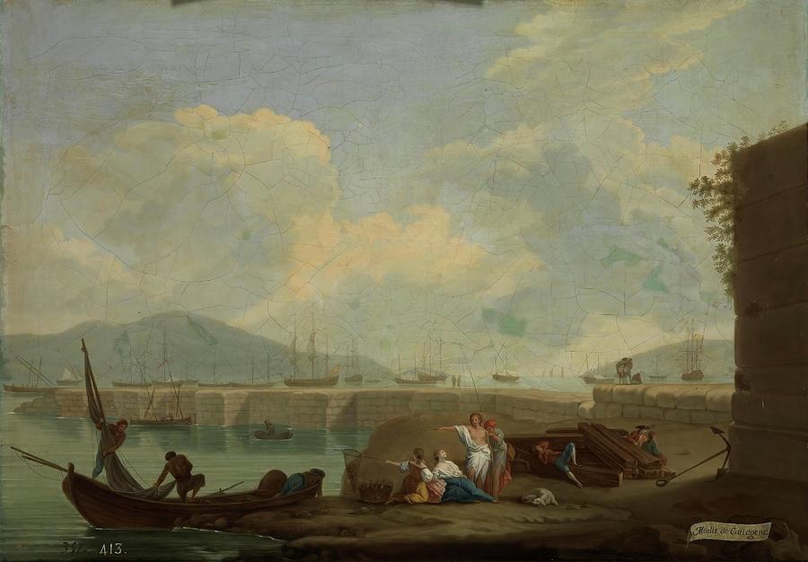1788 Painting - View of the Wharf at Cartagena. Ca. 1793. Oil on canvas. by Mariano Ramon Sanchez -1740-1822-
