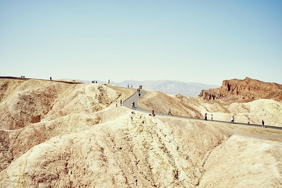 Death Valley National Park Digital Art - View Of Tourists On Winding Road, Zabriskie Point, Death Valley, California, Usa by Gu