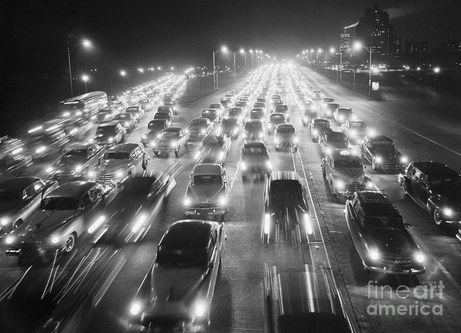 View Of Traffic At Night Photograph by Bettmann