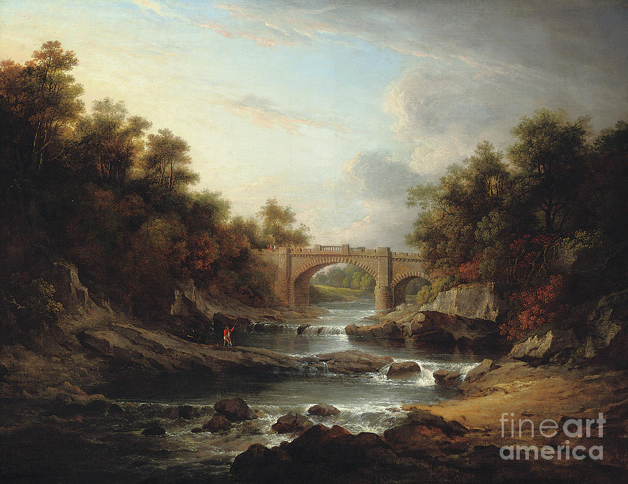View On The River Almond With Bridge And A Fisherman, 1811 Painting by Alexander Nasmyth