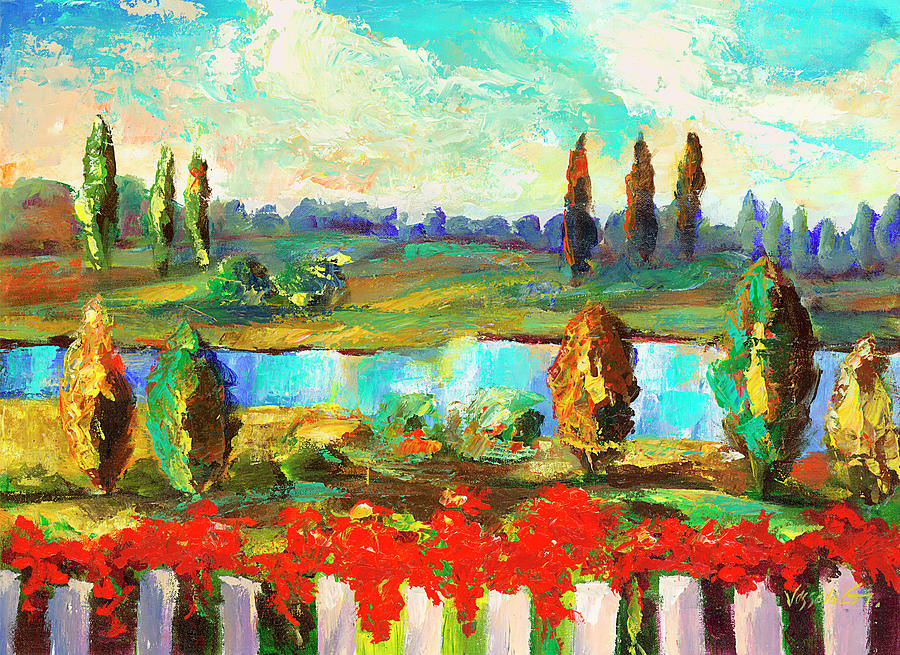 Pond Painting - View Over The Fence by Vessela G.