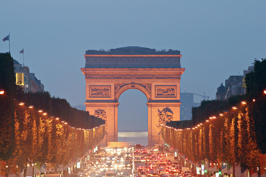 View To Arc De Triomphe Over Traffic On Photograph by S. Greg Panosian