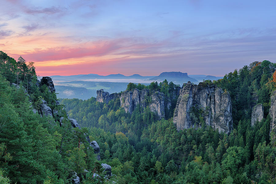 View To Bastei And Lilienstein, Sunrise Photograph by Martin Ruegner