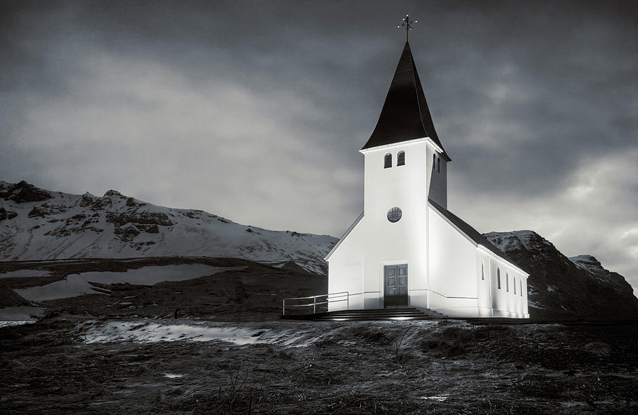 Vik Church Iceland BW Photograph by Joan Carroll