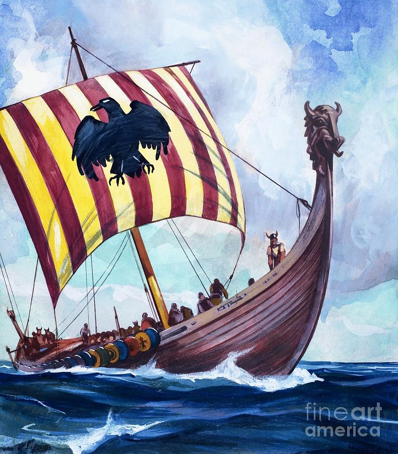Viking Boat Painting by English School