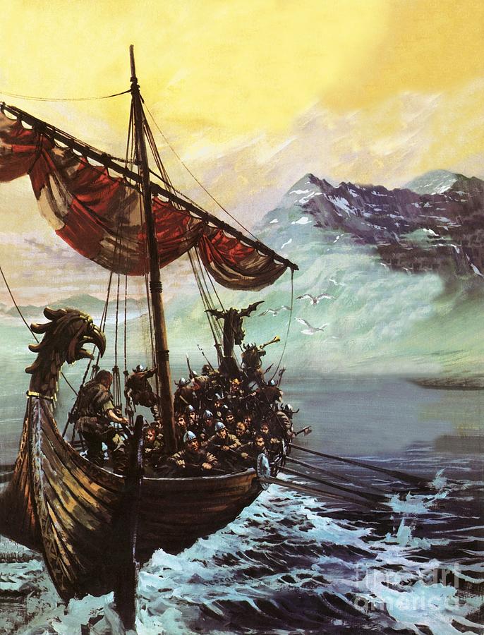 Viking Ship Painting By English School