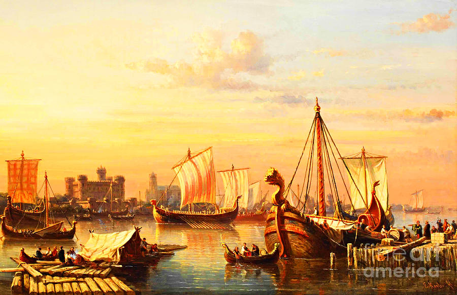 Viking Ships Over the River Thames Painting by Peter Ogden