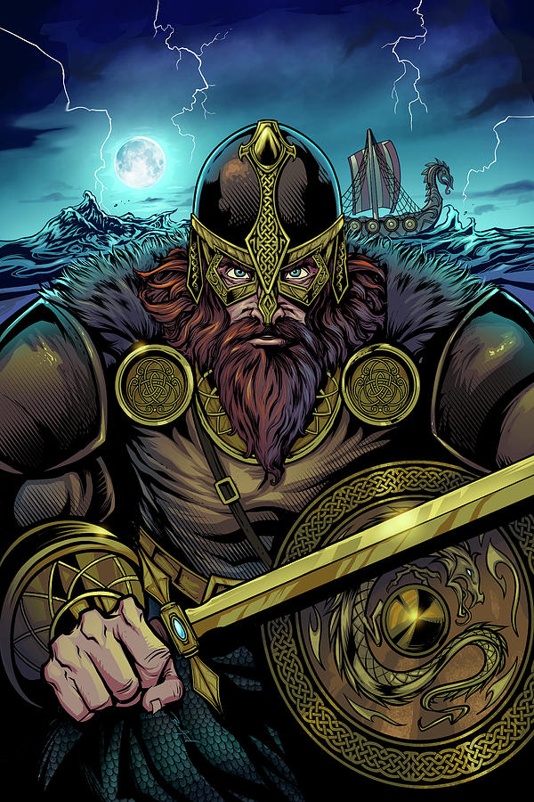 Comics Digital Art - Viking Sword And Shield Moonlight by Flyland Designs