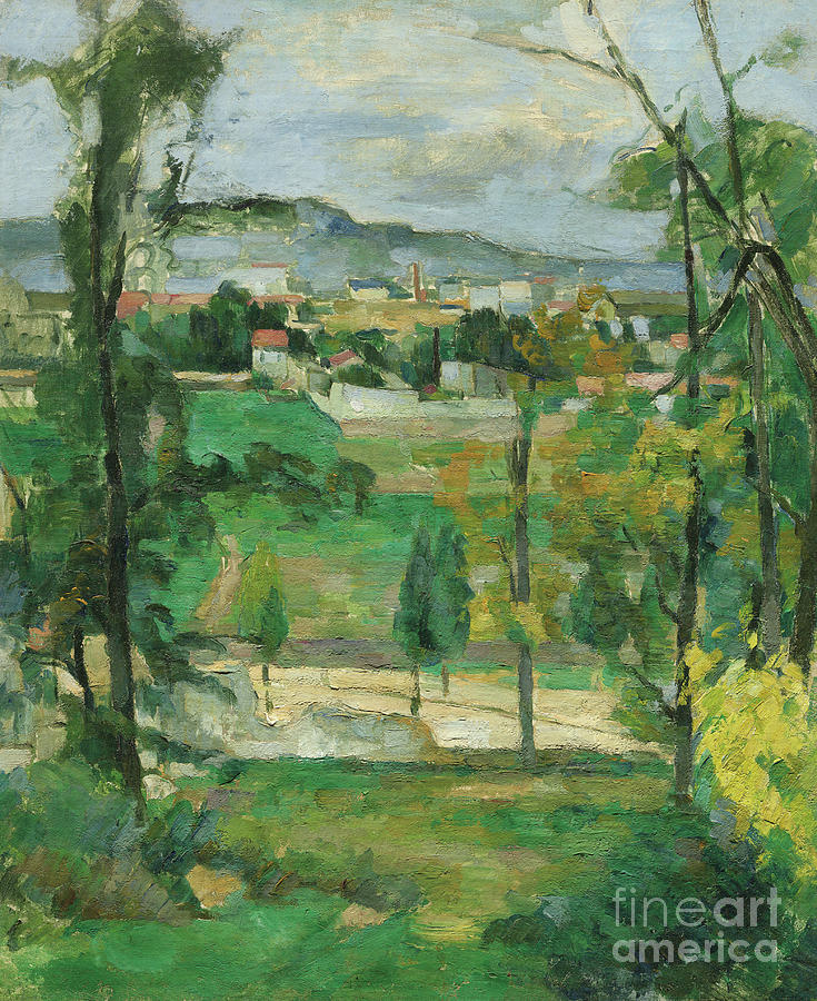 Village behind trees Painting by Paul Cezanne