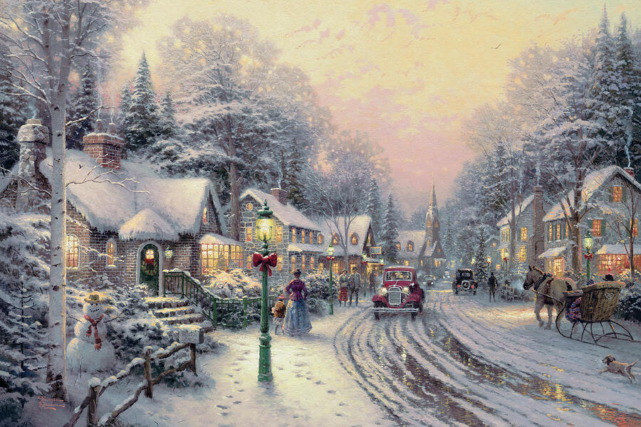 Village Christmas Painting by Thomas Kinkade Studios Village Christmas Painting by Thomas Kinkade Studios