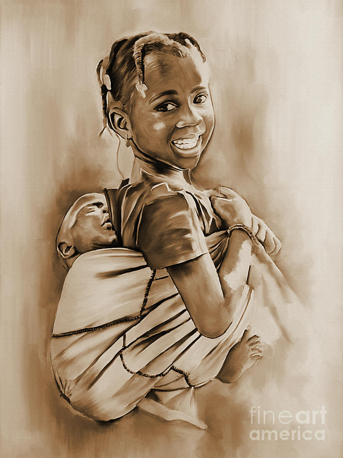 Village Girl carrying child  Painting by Gull G
