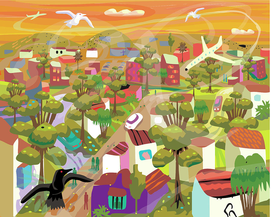 Village In Movement And Child Like Digital Art by Charles Harker Village In Movement And Child Like Digital Art by Charles Harker