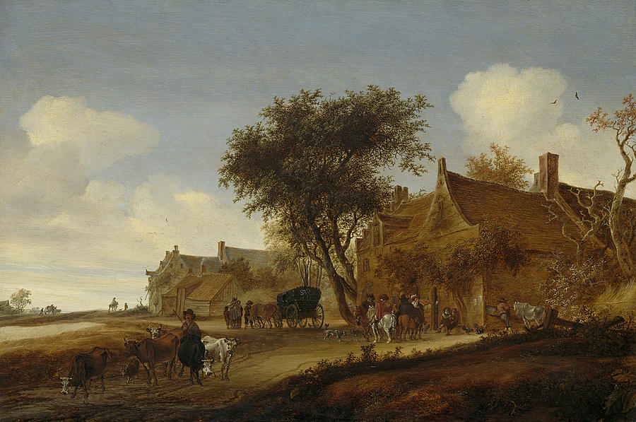 Village Inn with Travel Carriage Painting by Salomon van Ruysdael