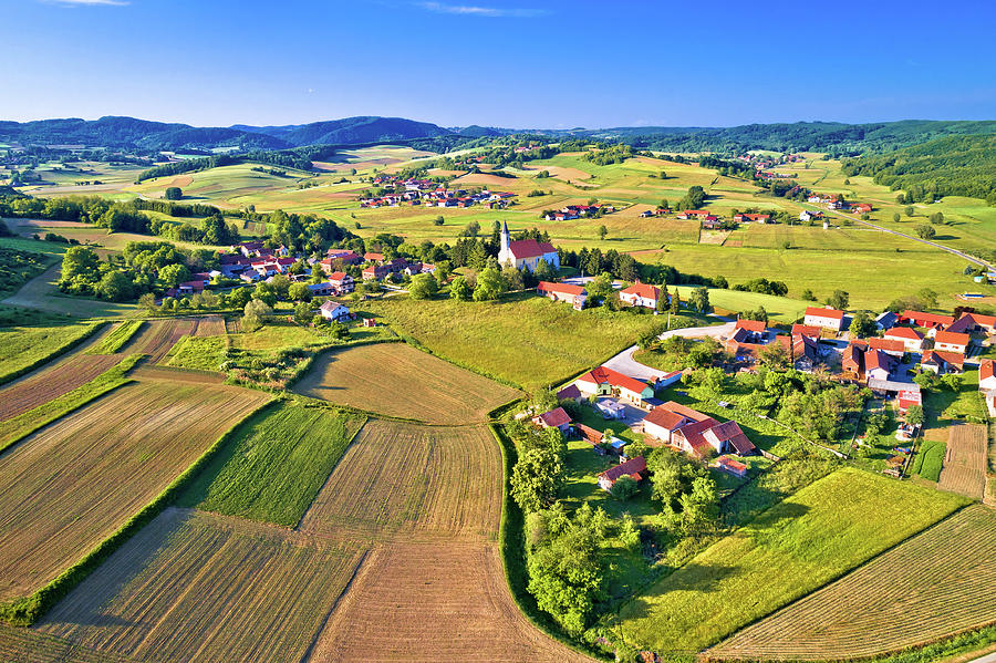 Village of Glogovnica and green nature aerial view Photograph by Brch Photography