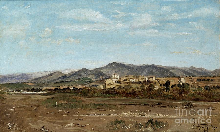 Village Of Lauris, In Vaucluse On The Banks Of The River Durance, 1868 Painting by Paul Camille Guigou