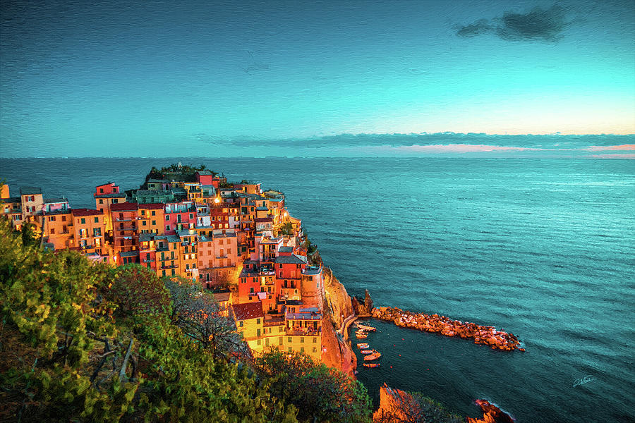 Village of Manarola at night DWP1721002 Painting by Dean Wittle
