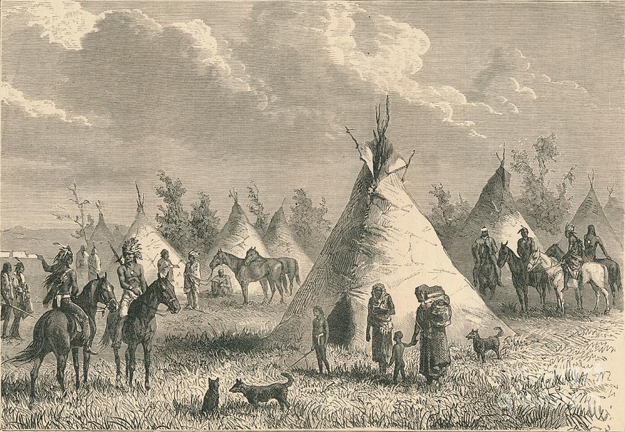 Village Of Prairie Indians, C19th Drawing by Print Collector