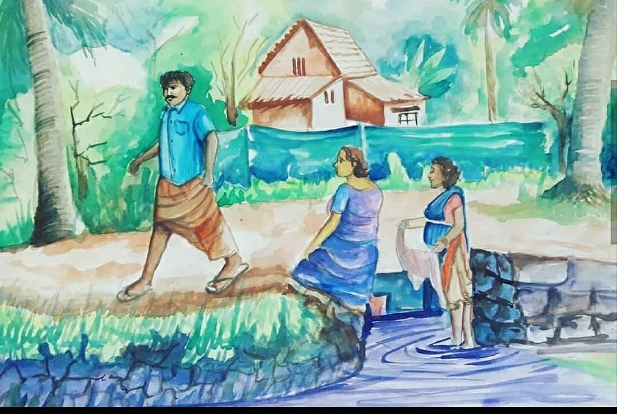 Village scene Drawing by Smriti Jolly | Saatchi Art