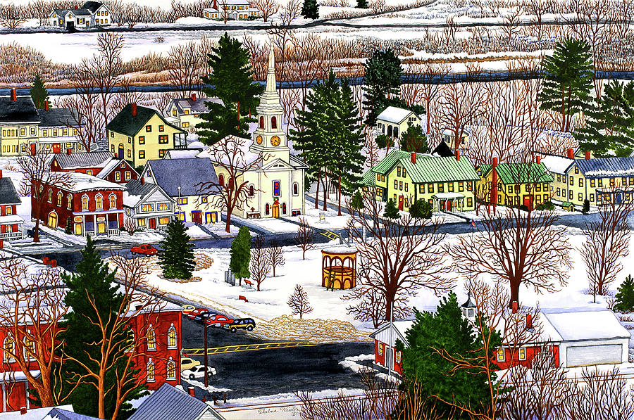 Church Painting - Village Square Vermont by Thelma Winter