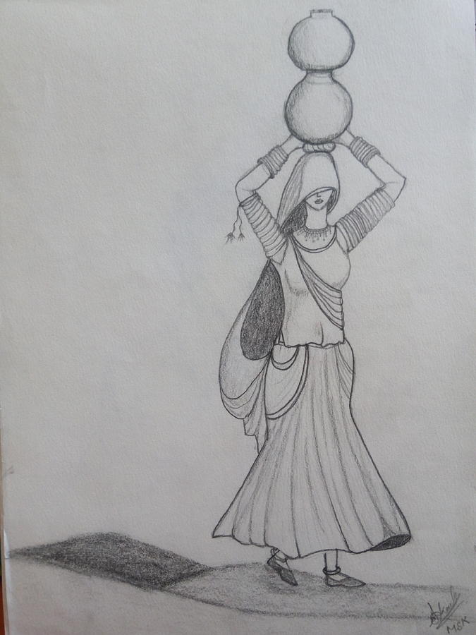 Indian Village Woman portrait sketch : r/drawing