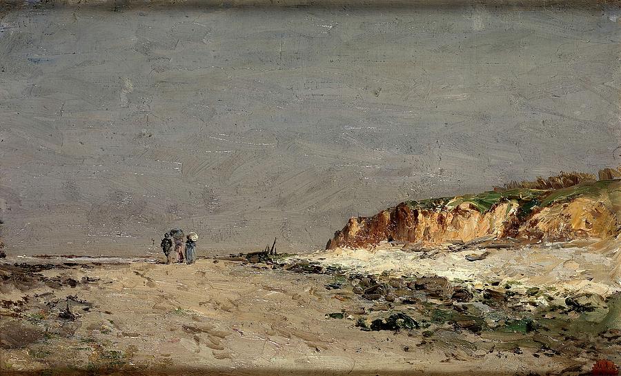 Villerville Beach, 1877-1884, Spanish School, Canvas, 26 cm x 41 cm, P04385. Painting by Carlos de Haes -1829-1898-