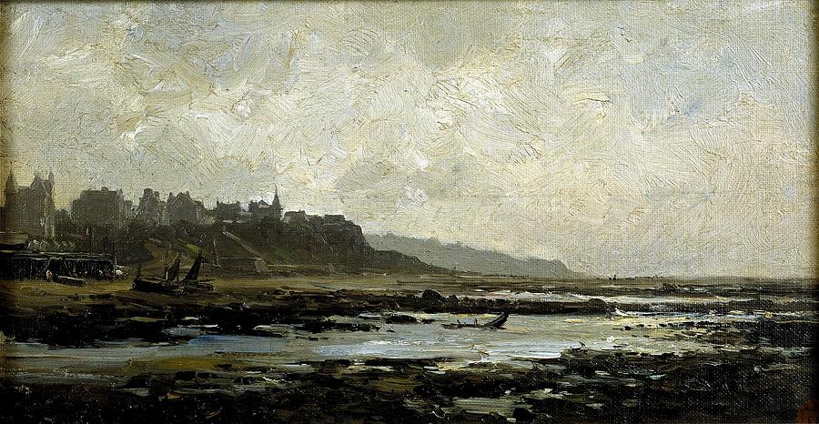 Villerville Beach -Normandy-, 1877-1884, Spanish School, Oil on canvas, 22 cm ... Painting by Carlos de Haes -1829-1898-