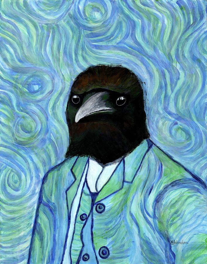 Vincent Van Crow Painting by Cindy Johnston